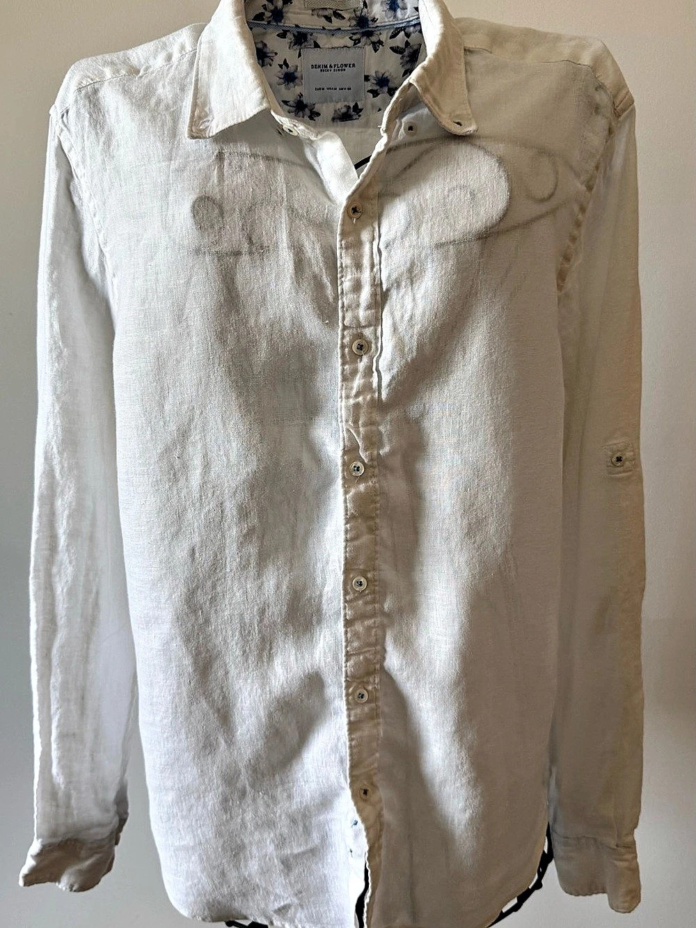 Denim & Flower - 100% Linen Long-Sleeve Shirt - M - White